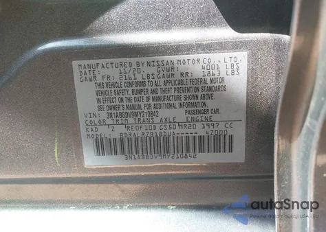 2021 Nissan Sentra Sr Xtronic Cvt z USA, uszkodzony, nr VIN 3N1AB8DV9MY210842